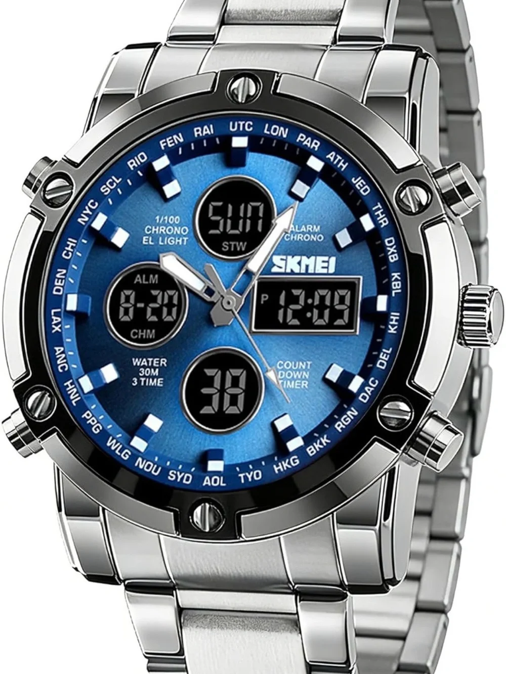 Blue Dial Stainless Steel Men's Sports Watch